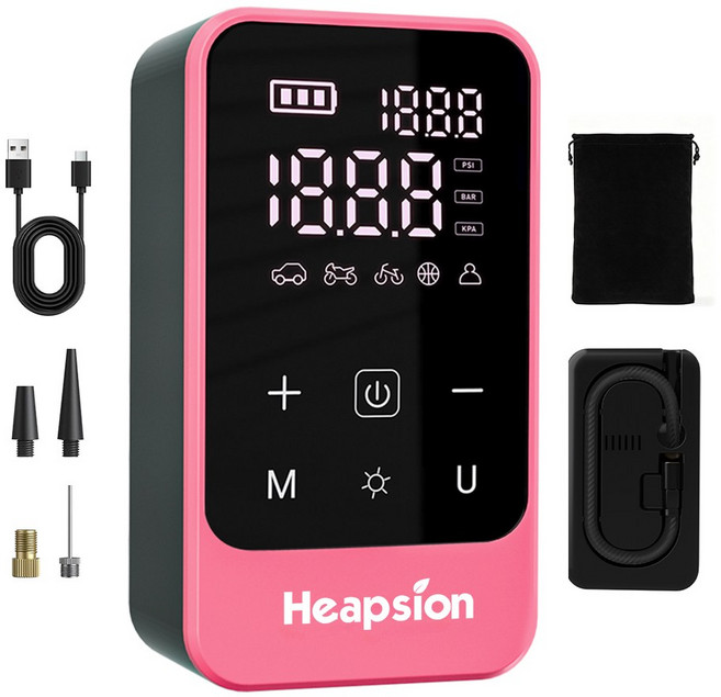 7200mAh 휴대용 무선 차량용 에어펌프 타이어 공기압 주입기 다용도, 핑크, 1개