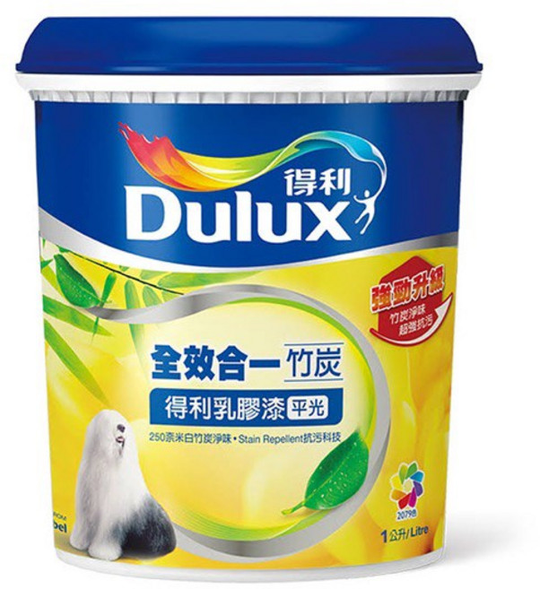 Dulux 得利 乳膠漆 全效合一 竹炭 平光 綠建材 抗甲醛 1公升 百合白, 1L, 1罐