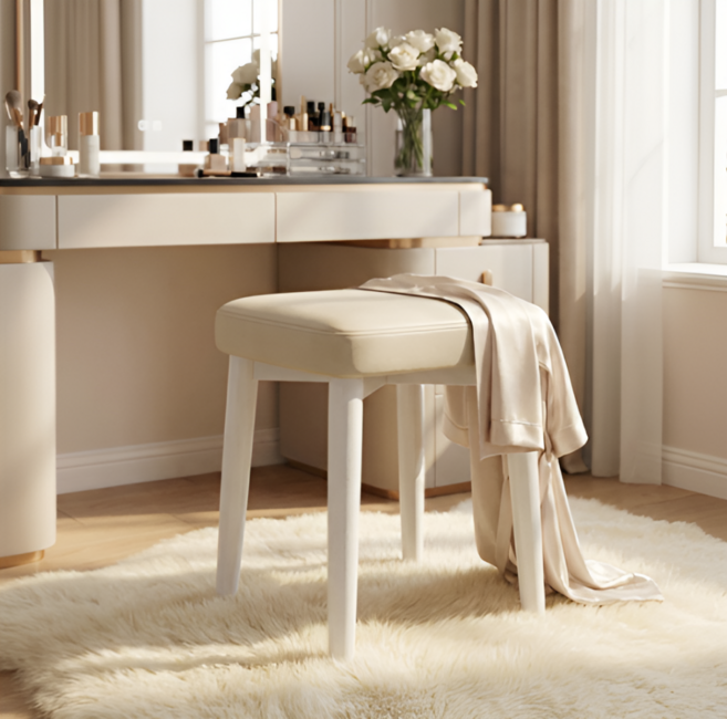 윌로우랩 화장대 가죽시트 사각 의자 스툴 소파 식탁 보조의자, 아이보리, 1개