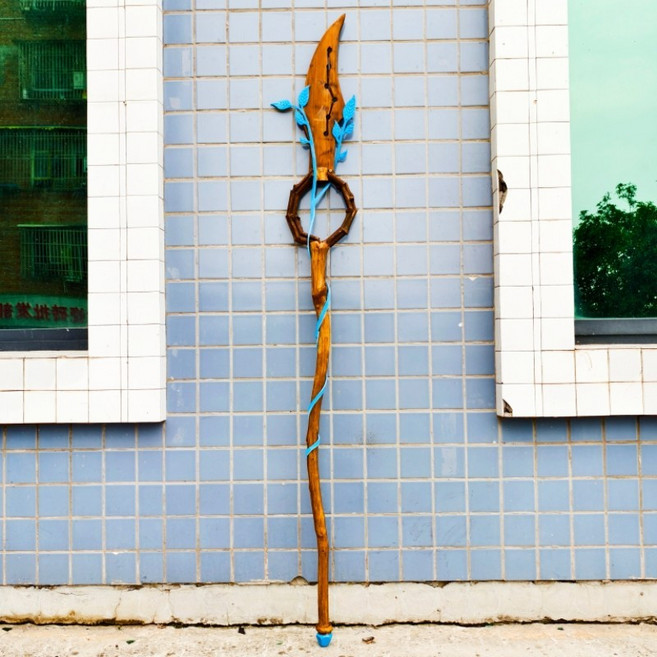 Cosplay 權杖 手杖 cos道具 拍照 瑤原皮法杖 瑤鹿靈守心法杖武器, 1個, 1.7高帶樹葉藤蔓, 1.7高帶樹葉藤蔓