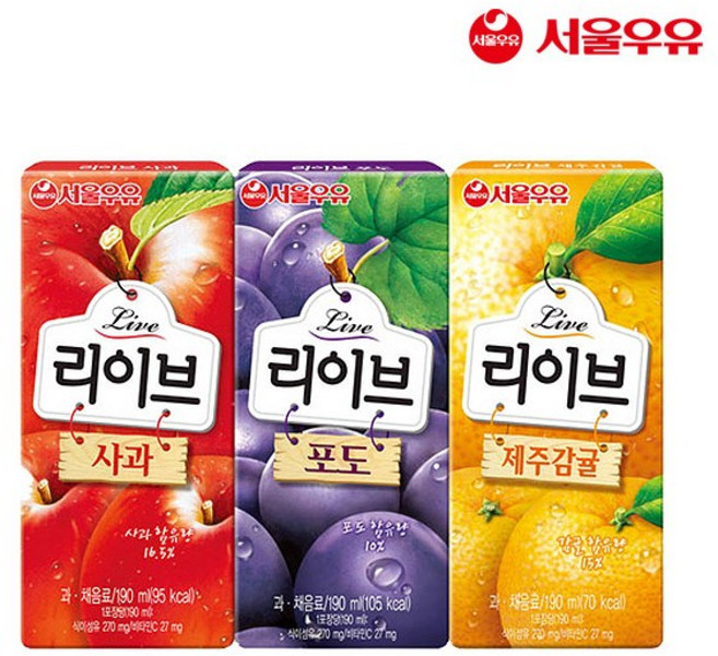서울우유 리이브 190mlx24팩 사과 포도 제주감귤 아기주스, 24팩, 사과12팩+포도12팩, 190ml