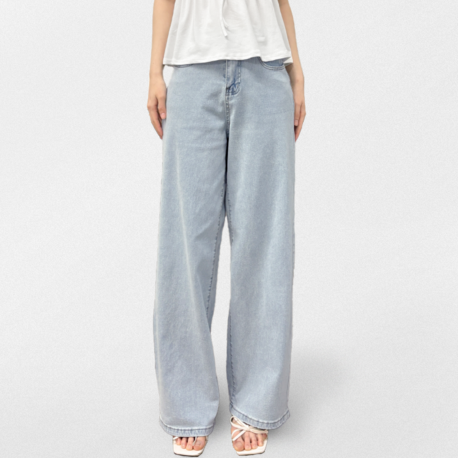 하바우 여성 빅사이즈 스판 하이웨스트 히든밴딩 롱 와이드 데님 팬츠 청바지