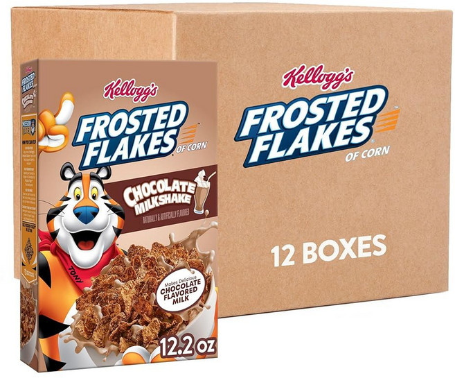 켈로그의 프로스트 플레이크 아침 시리얼 시리얼 가족 아침 식사 초콜릿 밀크셰이크(12박스)