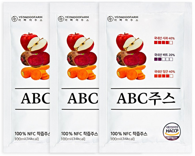 [연두팜] 찢어먹는) 국내산 ABC주스 100ml 낱개, 1개