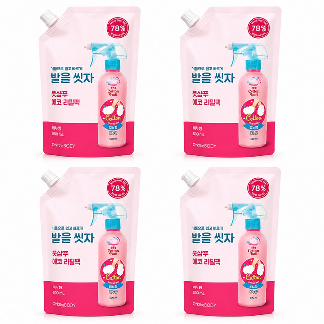 온더바디 코튼풋 발을씻자 풋샴푸 비누향 리필 500ml 4개, 1개입