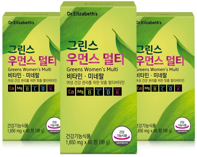닥터엘리자베스 그린스 우먼스 멀티 60정 3박스 6개월분 - 쿠팡