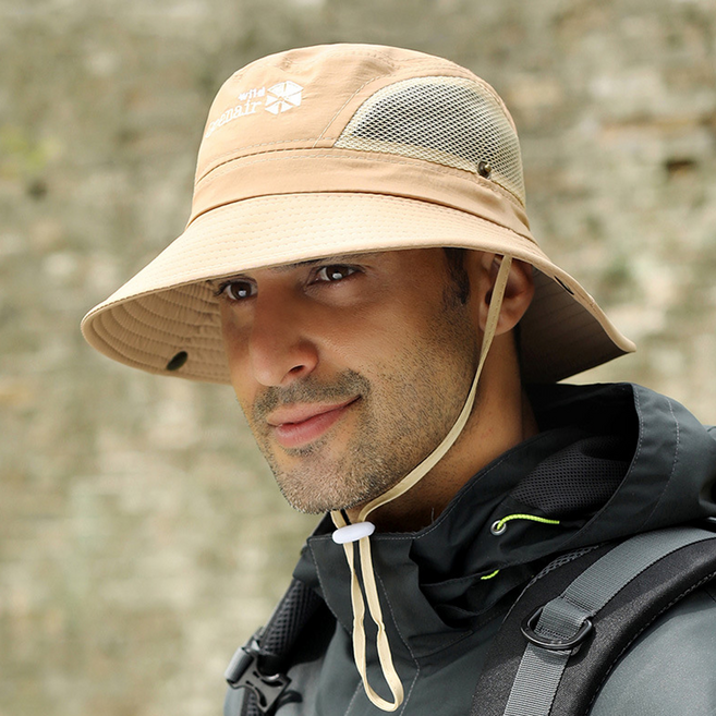 엘마운틴 남녀공용 측면 메쉬 등산모 햇빛 자외선차단 아웃도어 벙거지 캠핑 낚시 부니햇, 베이지