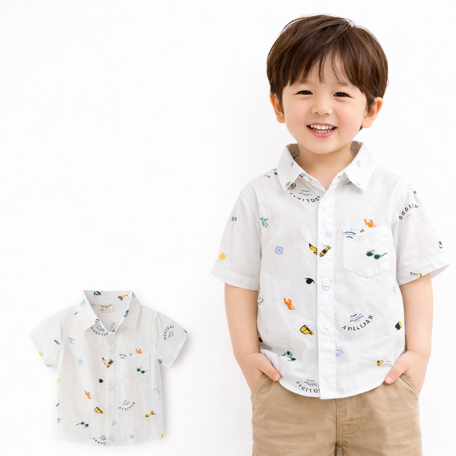 유아 남아 아동 긴팔 셔츠 넥타이 일체형 스트라이프 프렙룩 키즈 남방