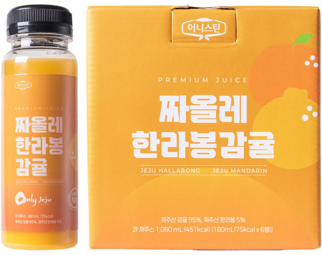 가열 없이 물 타지 않고 만든 짜올레 한라봉 감귤(냉동) 제주 NFC 과일 과즙 음료, 6개, 180ml