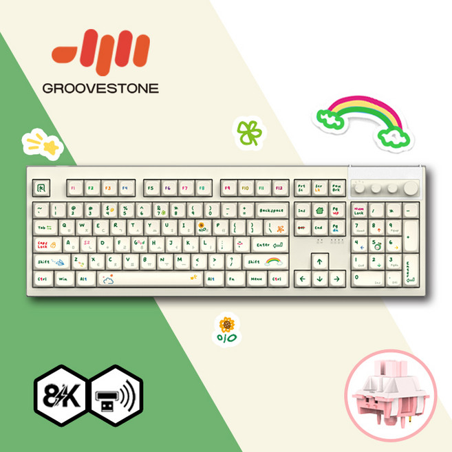 그루브스톤 GV10M 8K 수제윤활 104키 무선 기계식 키보드 라이트크레용 저소음코랄축 45g, 저소음 코랄축, GV10M-8K 45g