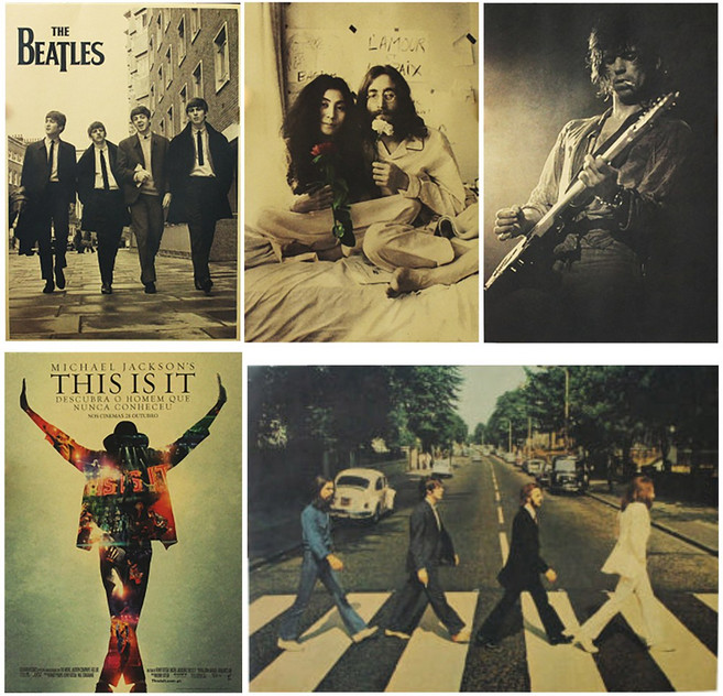 LAVERTON 비틀즈 마이클잭슨 록그룹 37종 빈티지 영화 포스터 레트로 감성 인테리어 대형 포스터, Z액자(블랙)