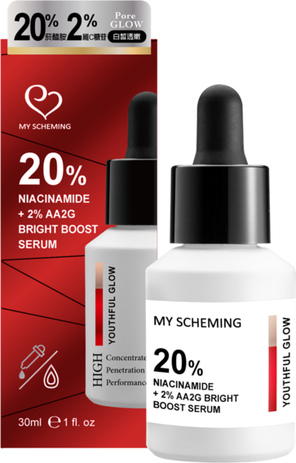 我的心機 20%菸醯胺+2%AA2G嫩白無瑕精華30ml, 1個, 30ml