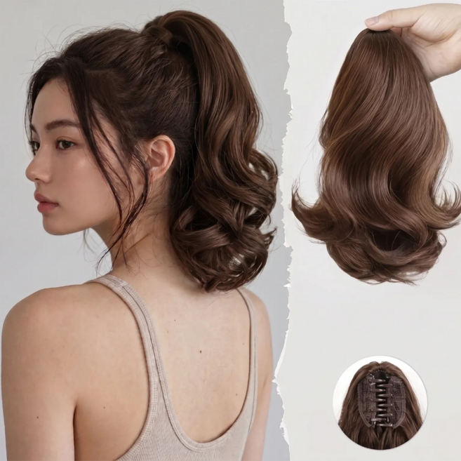 몬티르 똥머리되는 집게형 연예인 포니테일 가발 35cm, 1개, 브라운 블랙