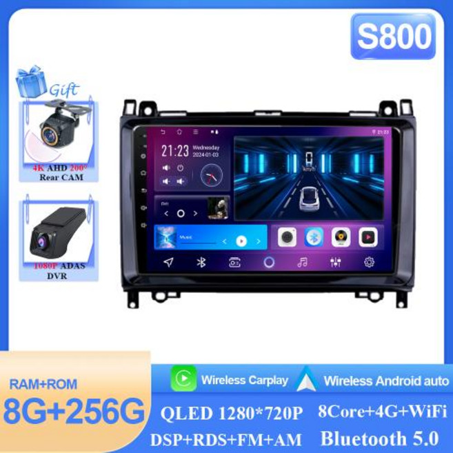 메르세데스 벤츠 B200 스프린터 W906 W639 클래스 W169 W245 용 안드로이드 자동차 라디오 멀티미디어 카 스테레오 오디오 플레이어 내비게이션, 2)8-256G DVR