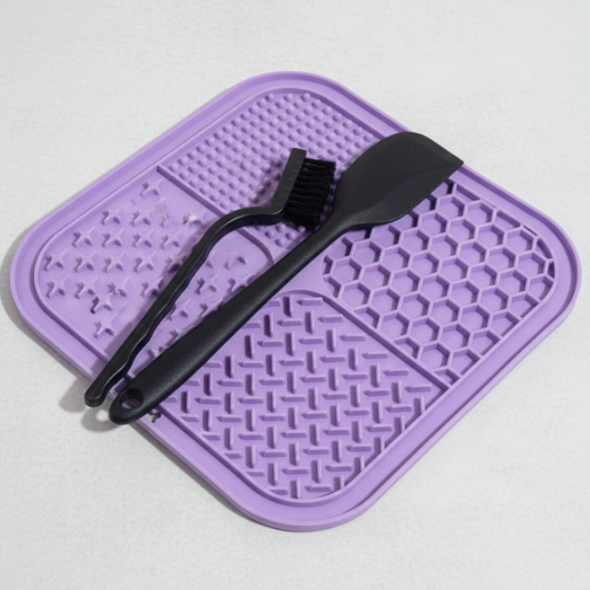 튼튼댕냥 스파츌러 세척솔 셋트 프리미엄 급체방지 리킹매트, 1개, 퍼플