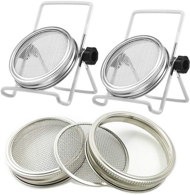 2 Pcs Stainless Steel Mason Jar Sprouting Jar Lids 2개의 스테인리스 스틸 메이슨 항아리 싹틔우는 항아리 뚜껑 2개의 스테인리스 스틸 싹틔, 본상품, White, 1개