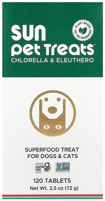 Sun Pet Treats 클로렐라 가시오가피 강아지 및 고양이 120정, 1개, 혈액순환 - 쿠팡