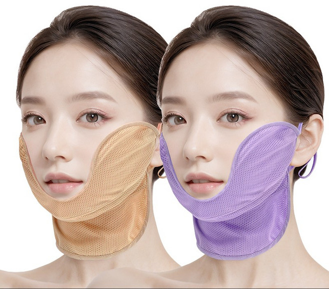 국산 1+1 여성 3단 볼마스크 얼굴햇빛가리개 UV 차단 골프마스크, 스킨+퍼플, 1세트