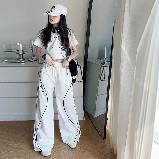 루비키즈 봄 가을 간절기 아동 주니어 여아 크롭 티 와일드 통바지 상하세트 E148