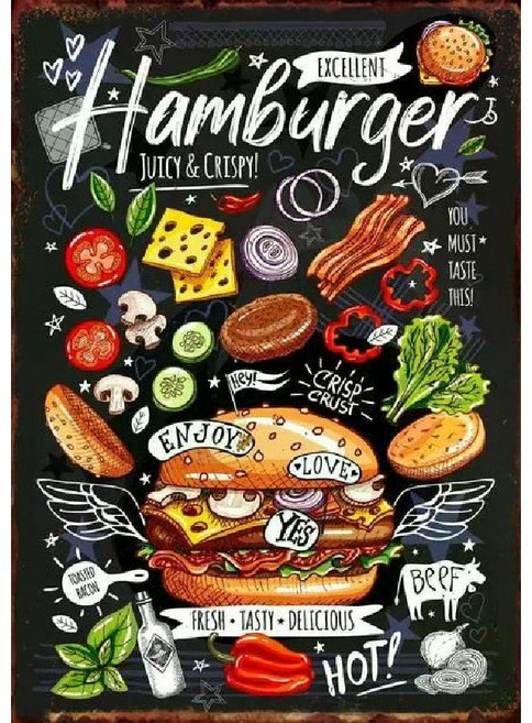 샌드위치 음식 그림 포스터 액자 벽장식 매장 가게 술집 카페 레트로 유니크 빈티지 홈데코, 30x40cm