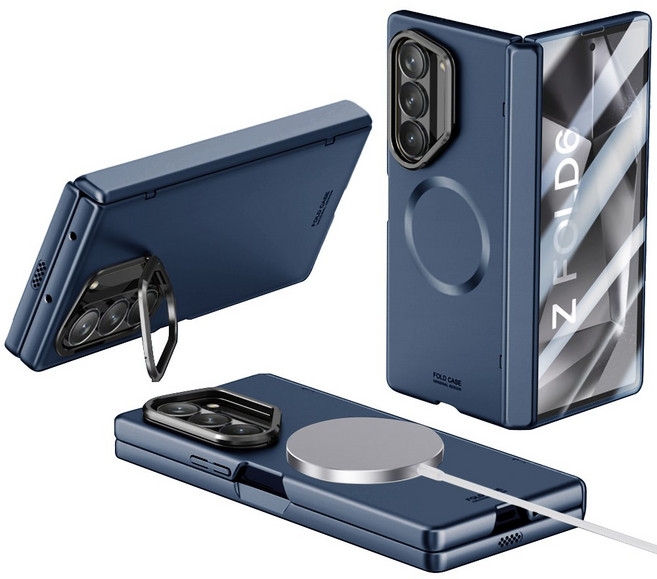 Elvo 갤럭시 Z폴드 7 6 케이스 맥세이프 풀커버 케이스 힌지보호 히든 거치대 일체형 액정보호필름 슬림 케이스