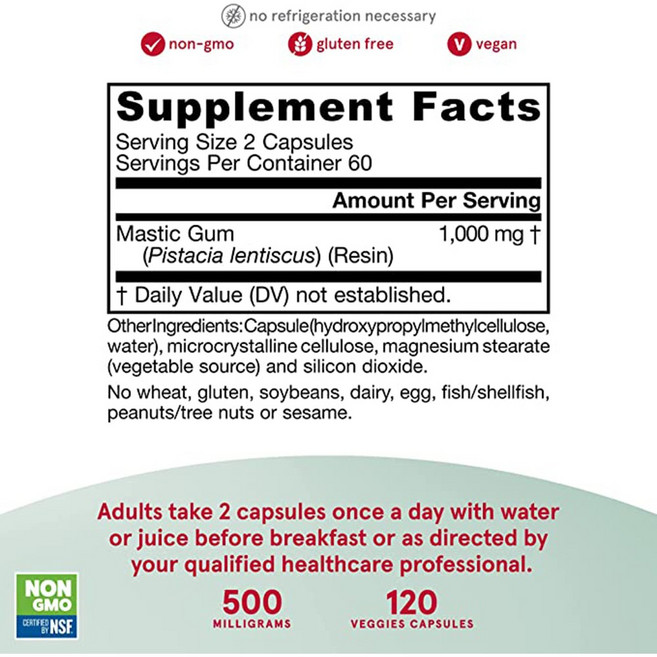 자로우 매스틱 검 1000mg 120 베지캡슐, 120정, 5개