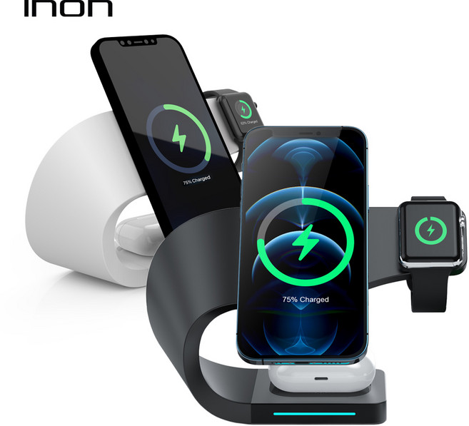 아이논 INON 15W 마그네틱 4in1 고속 무선충전기 IN-MSWC020, 화이트(WH), 1개
