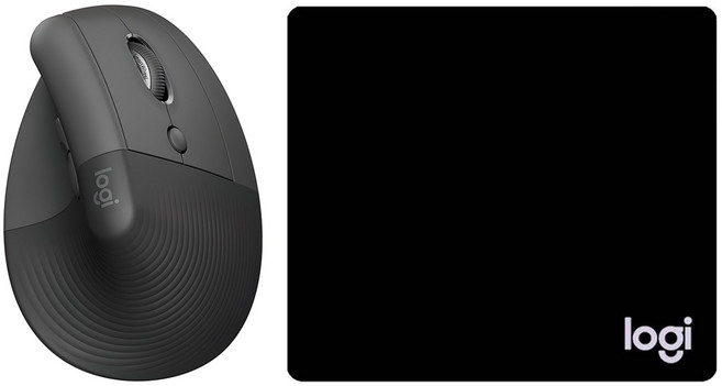 로지텍 리프트 버티칼 인체공학 무선마우스 LIFT + 마우스 패드 일반형, 그래파이트 블랙, 블랙