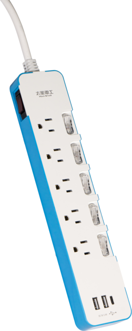 太星電工 六開五插延長線 附USB充電孔 1.8公尺 台灣製造, 藍色, 1個, MAX STAR