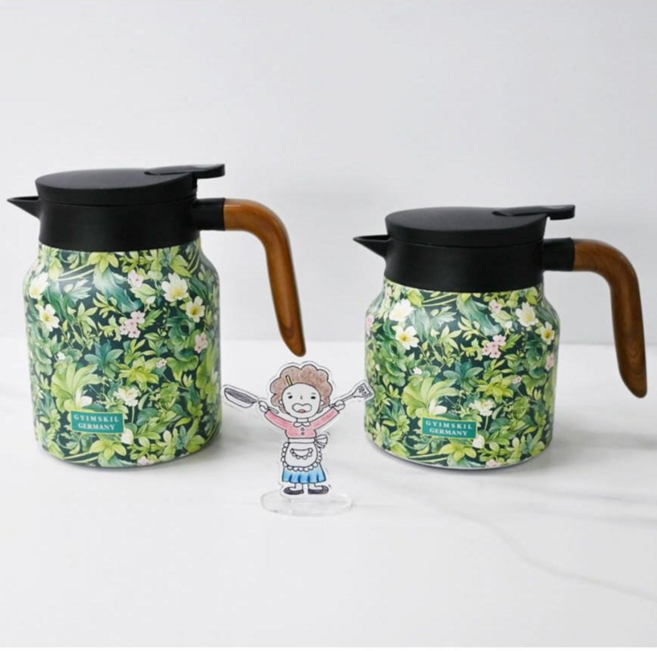 보온 보냉 물병 티주전자 316 스텐 티팟 주전자 800ML, 1개, 그린화이트꽃