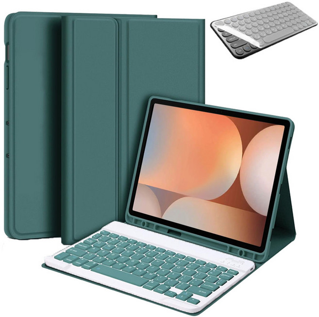 갤럭시탭S10 플러스 12.4인치 호환 블루투스 무선 키보드 케이스 북커버 S펜슬 수납 S10+ 케이스나라 삼성 갤탭 SM-X820N X826N, 그린, 1개