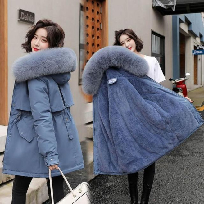 女款秋冬中長版連帽派克服，防風保暖羽絨外套