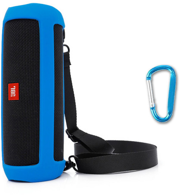 JBL FLIP5 전용 실리콘 하우징 범퍼 케이스 + 어깨 스트랩 + 카라비너, BLUE