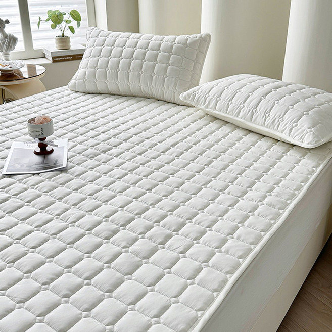 Roomxyd 침대패드 매트리스 커버 사계절 누빔 매트리스 방수커버 방수패드 고정밴드형, 화이트