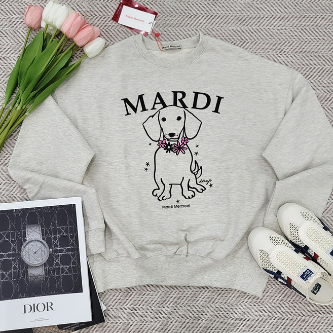 마르디메크르디 맨투맨 딴지 플라워 넥클리스 오트밀 핑크