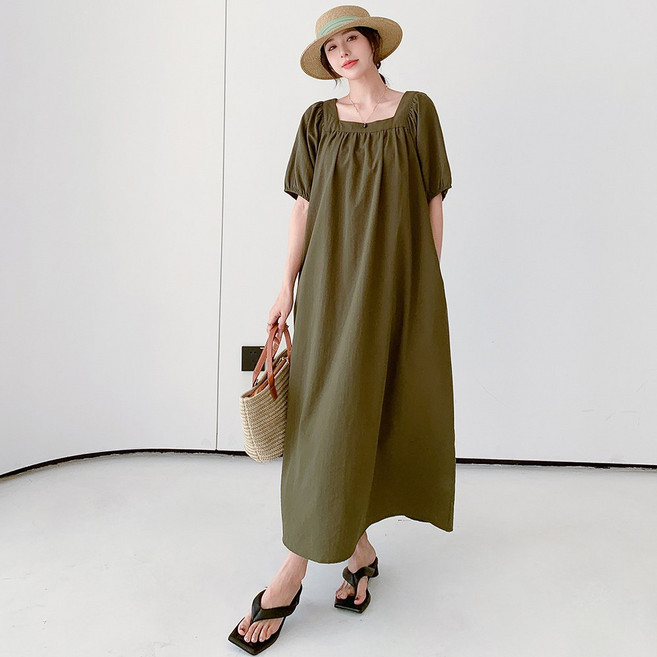 UPPERCUT 여성 빅사이즈 루즈핏 스퀘어넥 슬리밍 롱원피스 데일리룩