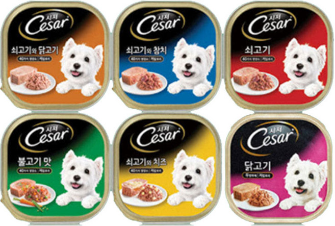 mars 시저 혼합 반려견 주식캔 혼합구성 100g 캔, 6개, 시저캔 혼합