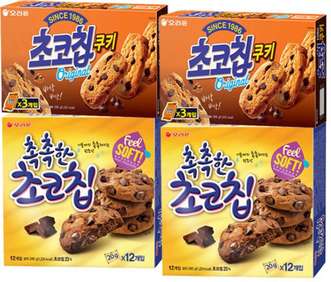 오리온 촉촉한초코칩 240gx2개+초코칩쿠키 192gx2개(총4개), 1세트, 864g
