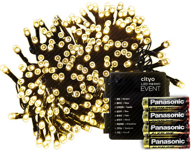 LED 트리전구 츄리구 200P 건전지용+파나소닉 AA건전지 4알, 1개