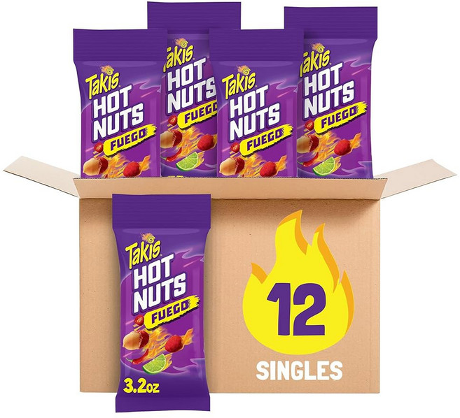 TAKIS FUEGO 90 더블 7G 스파이시 12개 박스 칠리 라임 2온스 익스트림 페퍼 크런치 너트 사이즈 피너츠 스낵, Multipack