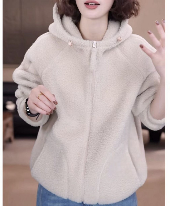 여성 양털 후드 집업 자켓 루즈핏 보아 플리스 겨울 데일리 캐주얼 아우터