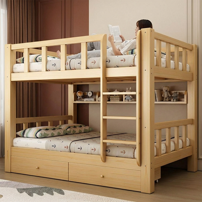 올더룸 2층 원목침대 벙커침대 원목 프레임 기숙사 원룸 공간활용 분리형, 원목