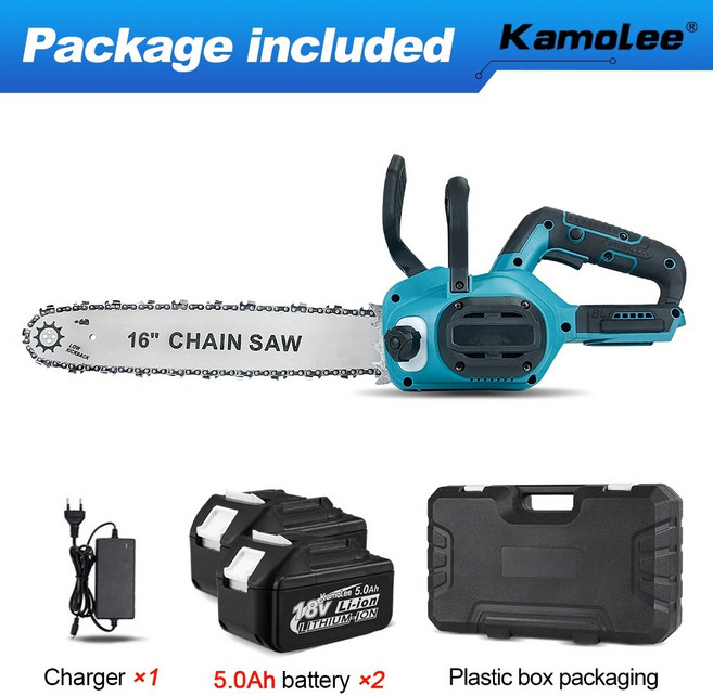 KAMOL 16 인치 용 전기 공구 목공 자동 오일링 18V 톱 배터리 전동 8000W 브러시리스, EU, 16Inch 2xBat Plastic