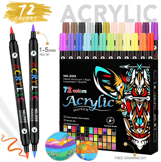 [반전] 생활방수 더블헤드 컬러 아크릴 마카펜세트, 1세트, 72색
