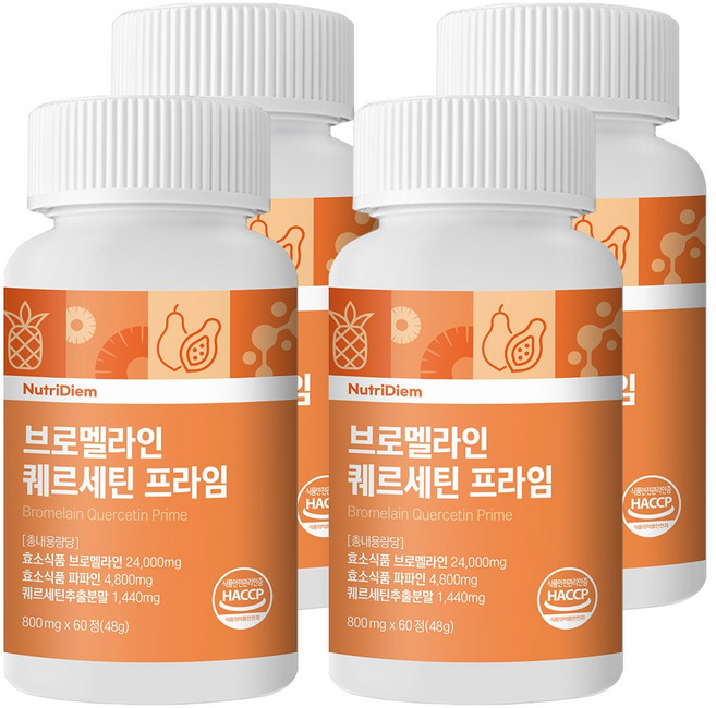 뉴트리디엠 브로멜라인 퀘르세틴 프라임, 4개, 60정