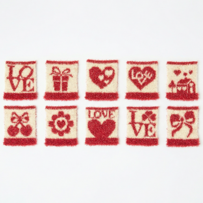 쏠룹 국산 니트 주방 수세미, 1세트, 10개, 레드(하트)