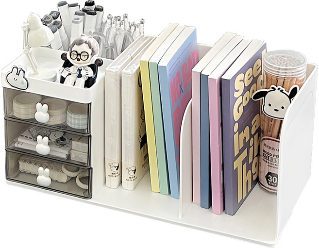 미우리빙 흰토끼 올인원 데스크 오거나이저 책꽂이 연필꽂이, 화이트