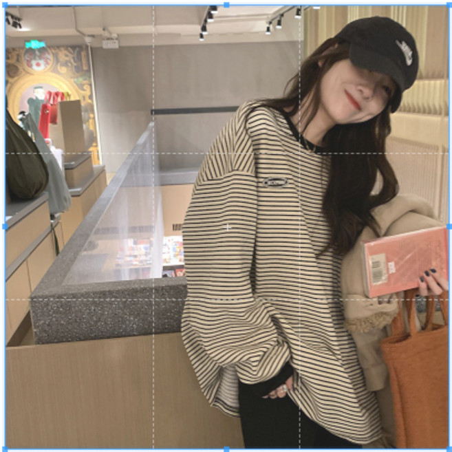 條紋長袖T恤 韓版寬鬆中長版 女生大學T