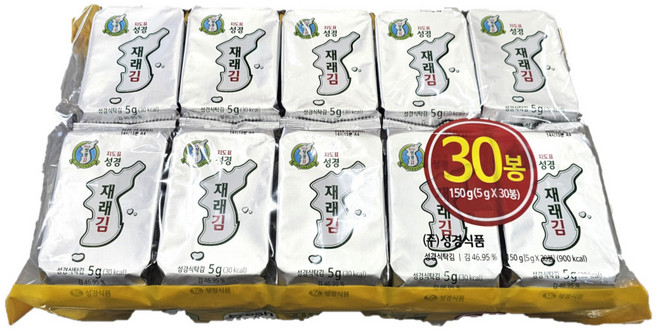 지도표 성경김 재래김 30봉 국내산 재래식탁김 조미김 전장김, 1세트, 150g