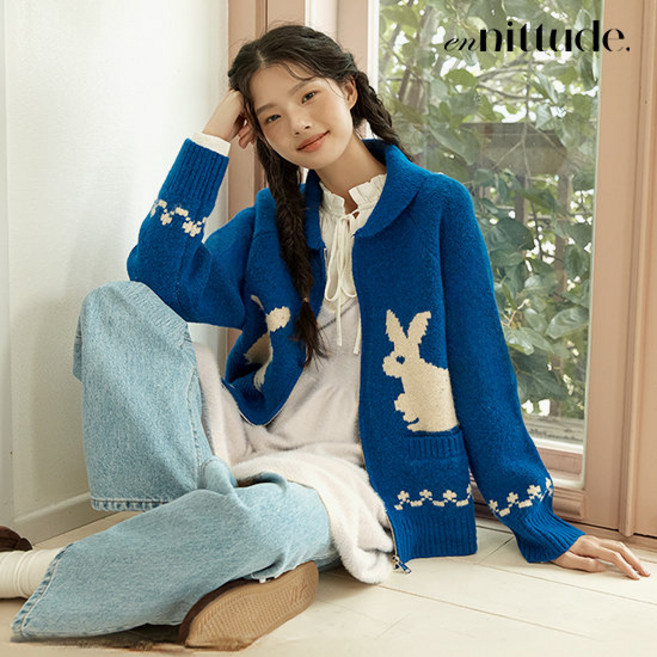 엔니튜드 25FW 울 블렌드 코위찬 집업 재킷 블루